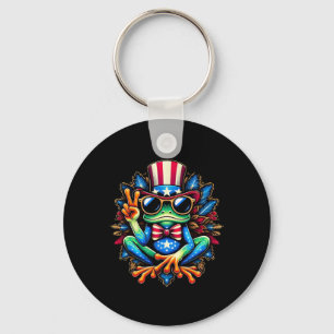 Tie-dye Frog Peace Sign Hippie 4th Of July  Keychain