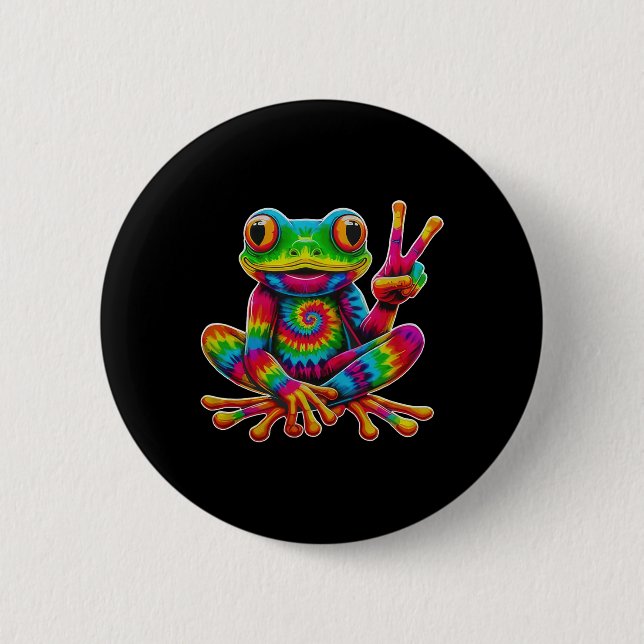 Tie-dye Frog Peace Sign Hippie Christmas Frog  2 Inch Round Button (Front)