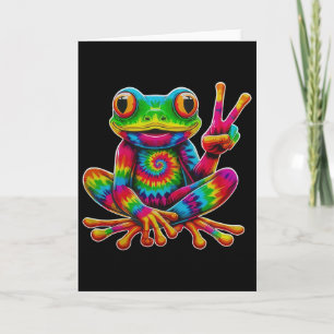 Tie-dye Frog Peace Sign Hippie Christmas Frog  Card