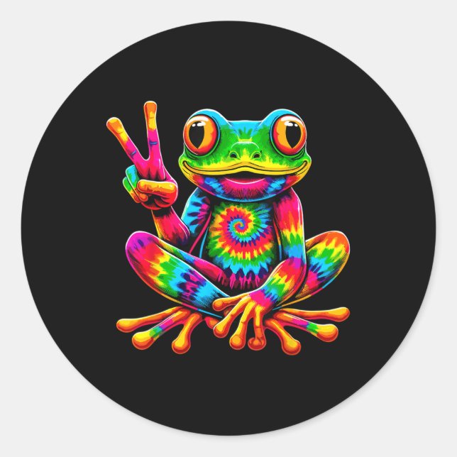 Tie-dye Frog Peace Sign Hippie  Classic Round Sticker (Front)