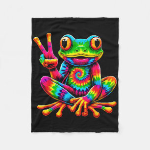 Tie-dye Frog Peace Sign Hippie Fleece Blanket
