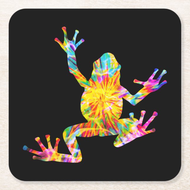 TIE DYE FROG SQUARE PAPER COASTER (Front)
