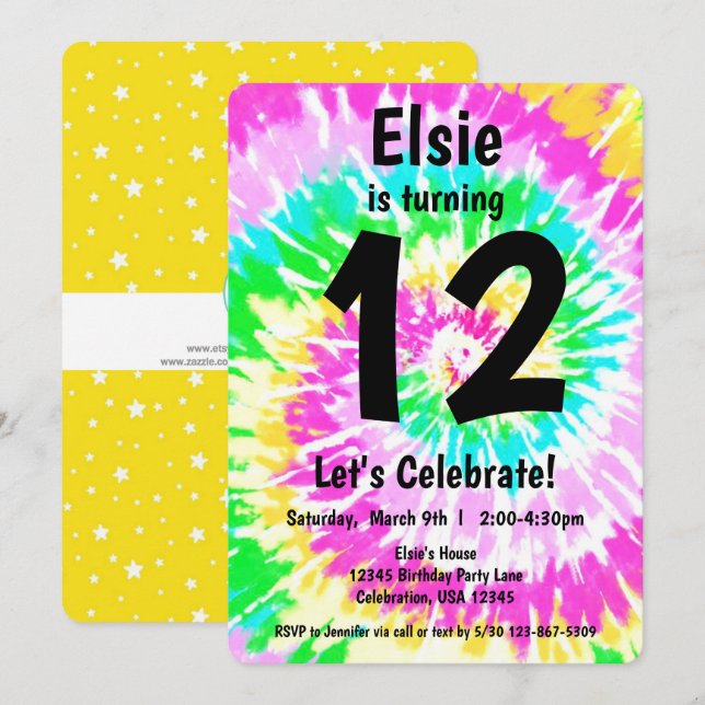 Tie Dye Girl Birthday Party Invitation (Front/Back)
