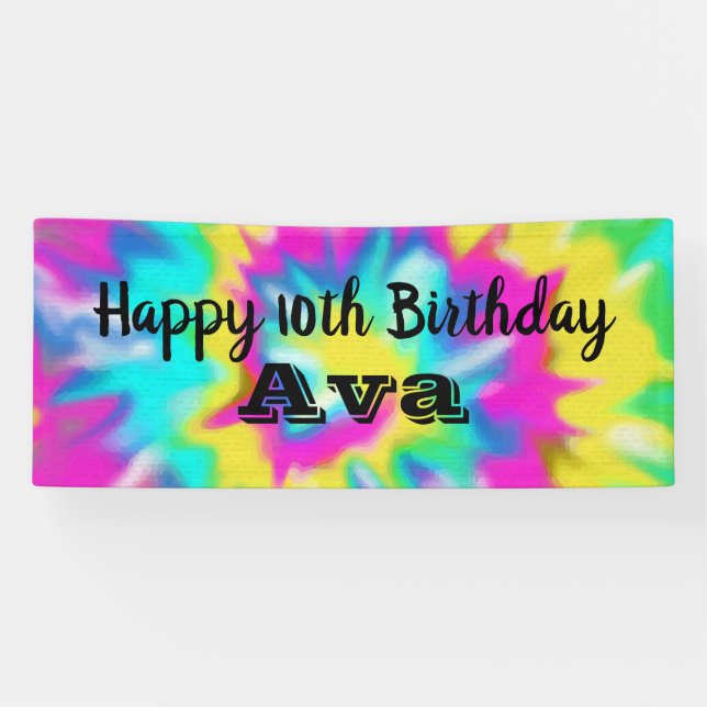 Tie Dye Glow Birthday Party Banner (Horizontal)