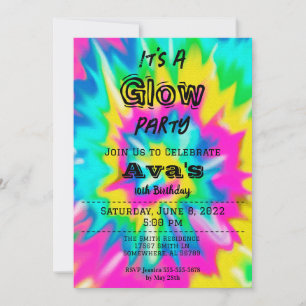 Tie Dye Glow Birthday Party Invitation
