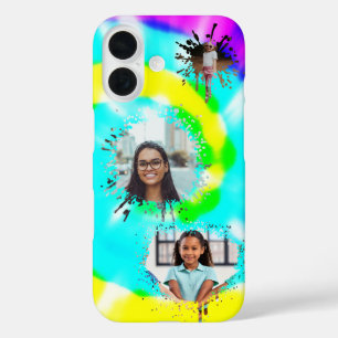 Tie Dye Graffiti Splash Three Photo Custom iPhone 16 Case