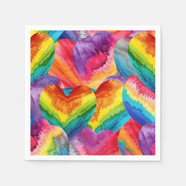 Tie Dye Groovy Hearts Colourful Orange, Red, Green Napkin (Front)