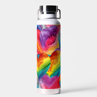 Tie Dye Groovy Hearts Colourful Orange, Red, Green Water Bottle