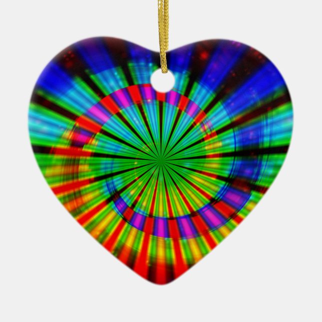 Tie-Dye Groovy Rainbow Ceramic Ornament (Front)