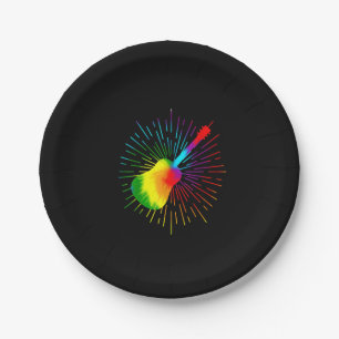 Tie Dye Guitar Music Design Colourful Guitarist Paper Plate