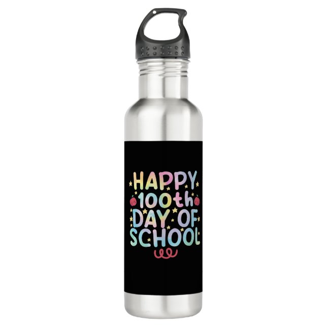 Tie Dye Happy 100th Day Of School Teacher Student  710 Ml Water Bottle (Front)