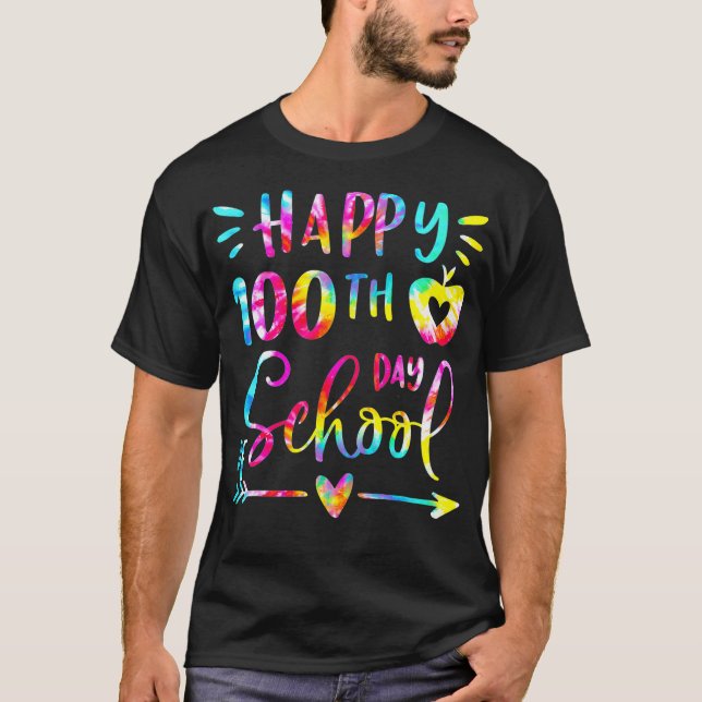 Tie Dye Happy 100th Day Of School Teacher Student  T-Shirt (Front)