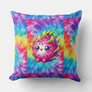 Tie-Dye Happy Dragon Fruit Throw Pillow