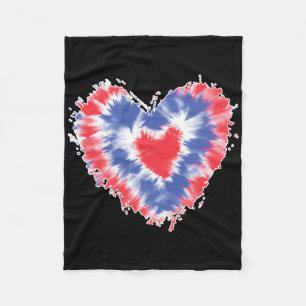 Tie Dye Heart Usa Flag Colours Blue Red And White  Fleece Blanket