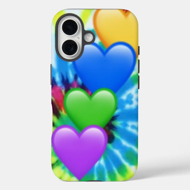 Tie Dye Hearts iPhone 16 Coque (Verso)