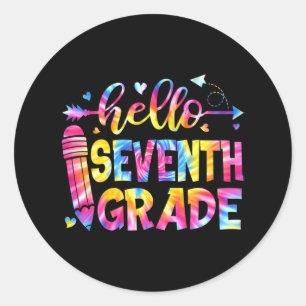 Tie Dye Hello Seventh Grade Teacher Student Back T Classic Round Sticker