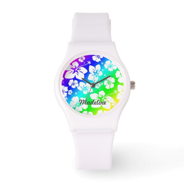 Tie Dye Hisbiscus Watch with name CUSTOMIZABLE (Front)
