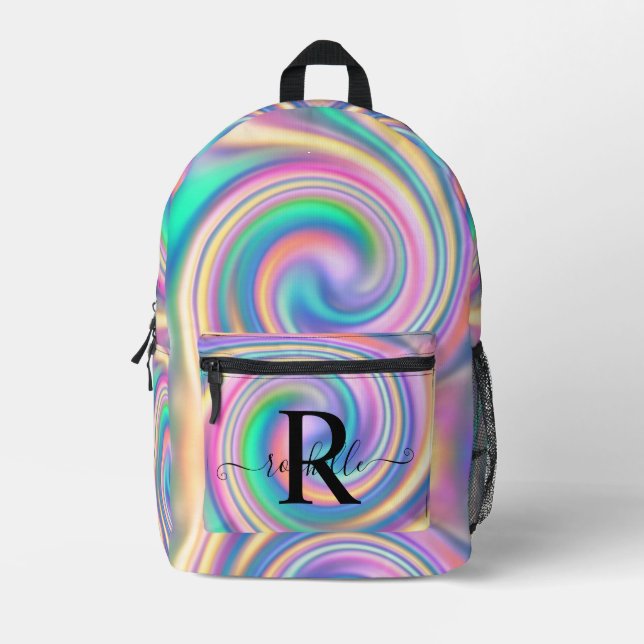 Tie Dye Holographic Psychedelic Cool Teens Printed Backpack (Front)