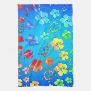 Tie Dye Honu And Hibiscus Kitchen Towel