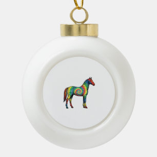 Tie Dye Horse Vintage Engraving Vector Art Ceramic Ball Christmas Ornament