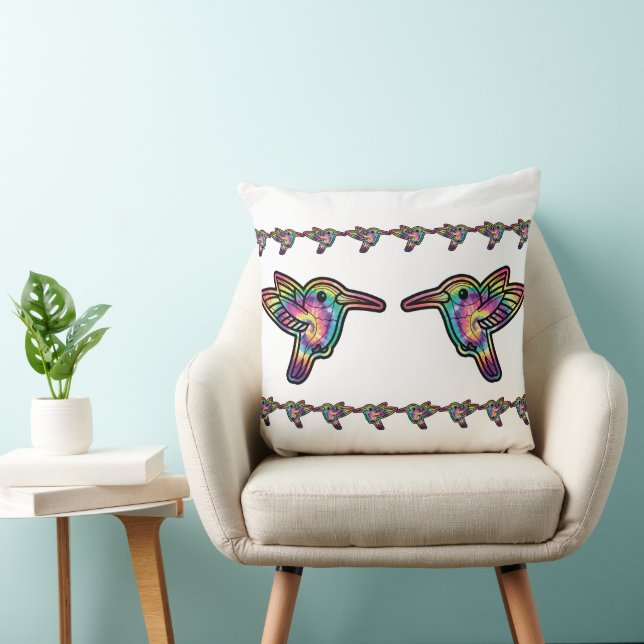 Tie Dye Hummingbird Throw Pillow (Chair)