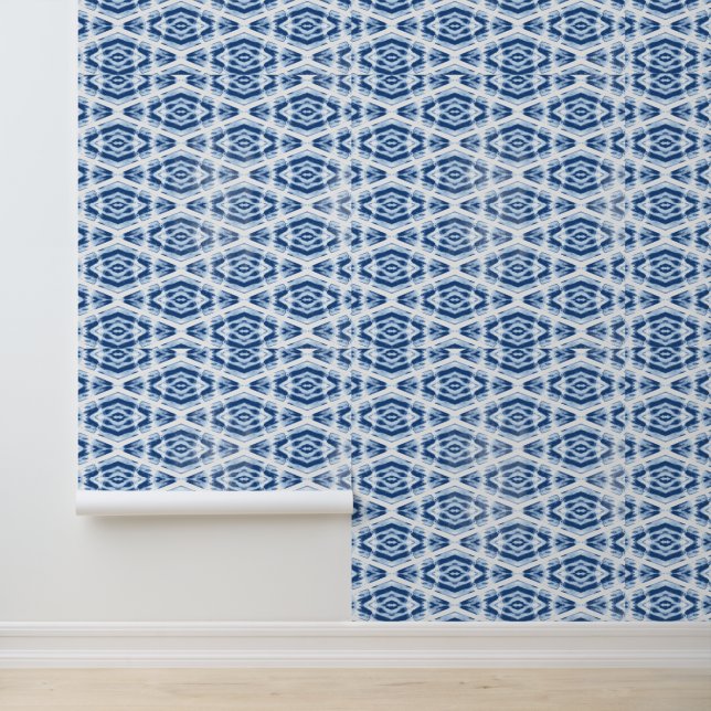 Tie Dye Indigo Blue Shibori Pattern Wallpaper (Application)