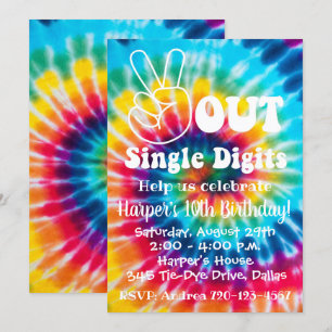 Tie Dye Invitation 10th Birthday Peace Out
