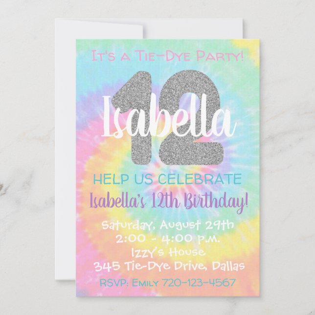Tie Dye Invitation Anniversaire 12e Anniversaire (Devant)