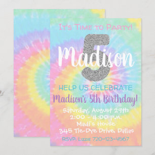 Tie Dye Invitation Anniversaire 5e Anniversaire