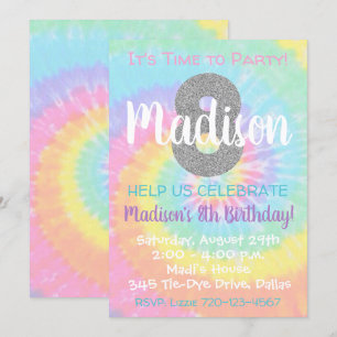 Tie Dye Invitation Anniversaire 8e Anniversaire