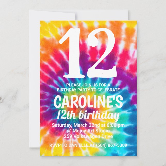 Tie Dye Invitation d'anniversaire (Devant)