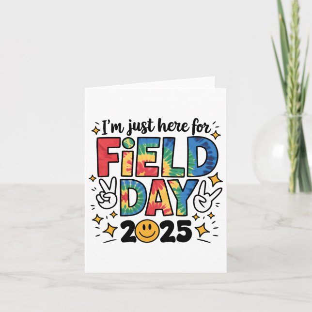 Tie Dye Just Here For Field Day 2025 Peace Sign Te Card (Front)