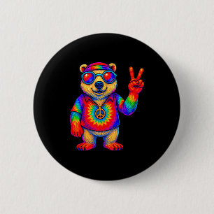 Tie-dye Lar Bear Peace Sign Hip 2 Inch Round Button
