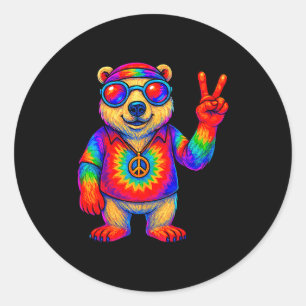Tie-dye Lar Bear Peace Sign Hip  Classic Round Sticker
