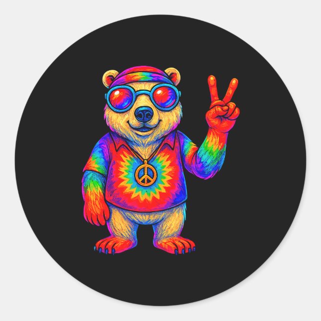 Tie-dye Lar Bear Peace Sign Hip  Classic Round Sticker (Front)