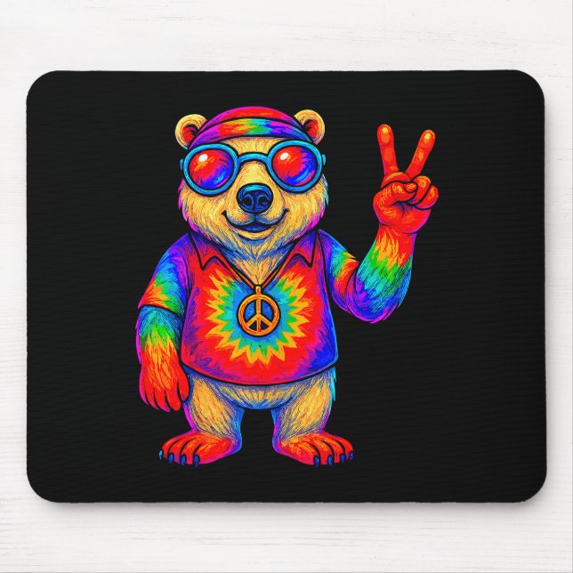 Tie-dye Lar Bear Peace Sign Hip  Mouse Pad (Front)