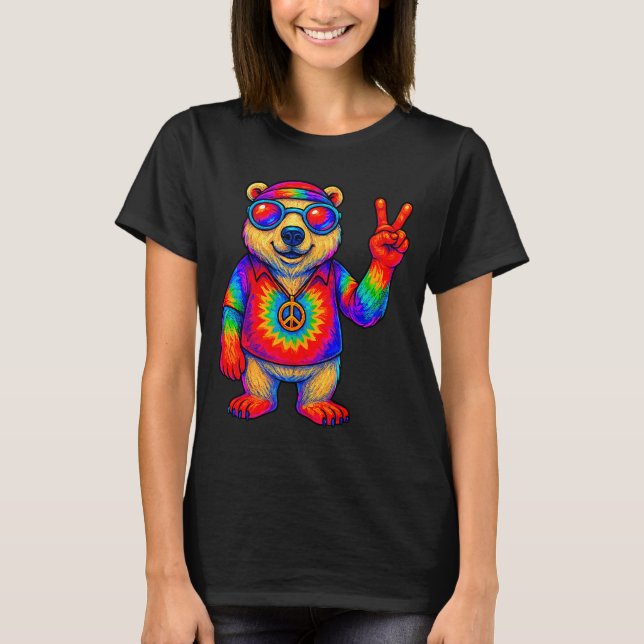 Tie-dye Lar Bear Peace Sign Hip  T-Shirt (Front)