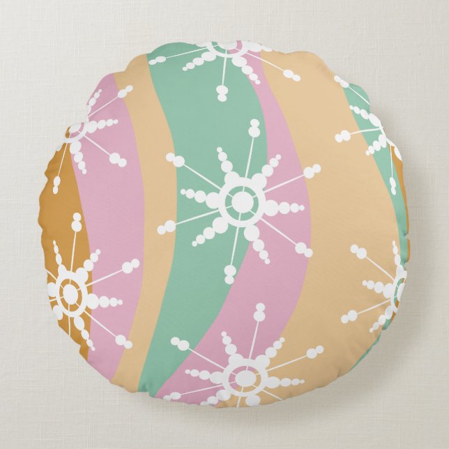 Tie Dye Liquid Retro Groovy Christmas Beige Green  Round Pillow (Front)