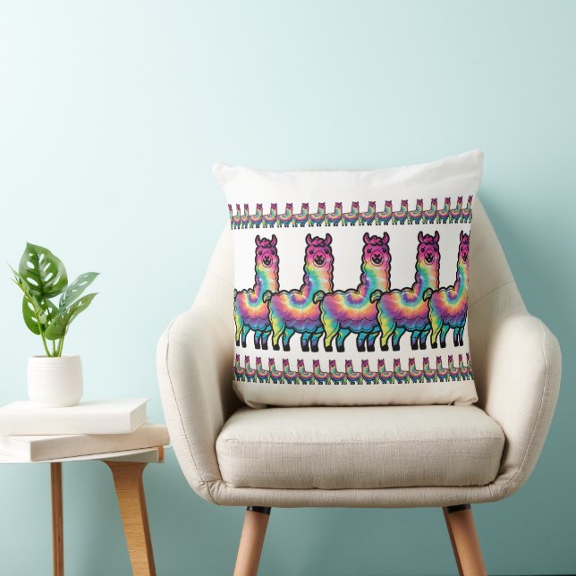 Tie Dye Llama Throw Pillow (Chair)