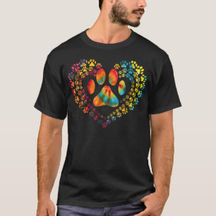 Tie Dye Love Dog Paw Print Heart Animal Lover T-Shirt
