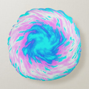 Tie dye magical blue round pillow