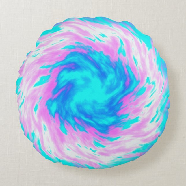 Tie dye magical blue round pillow (Front)