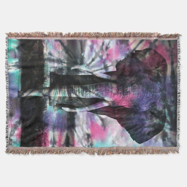 Tie-Dye Majesty Elephant Tapestry Throw Blanket (Front)