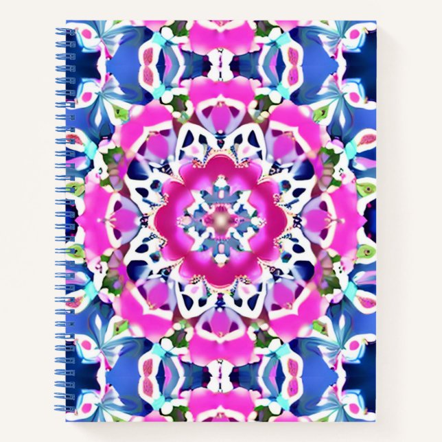 Tie Dye Mandala Motif Denim Blue et Pin Journal (Devant)