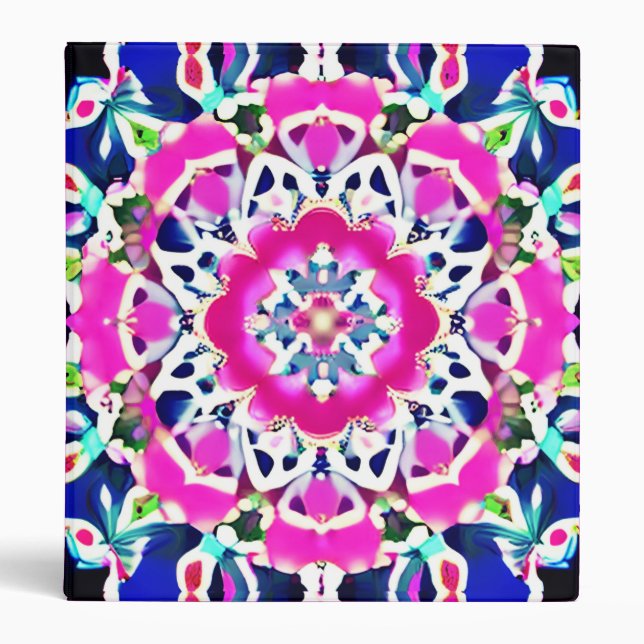 Tie Dye Mandala Pattern Denim Blue and Pink     Binder (Front)