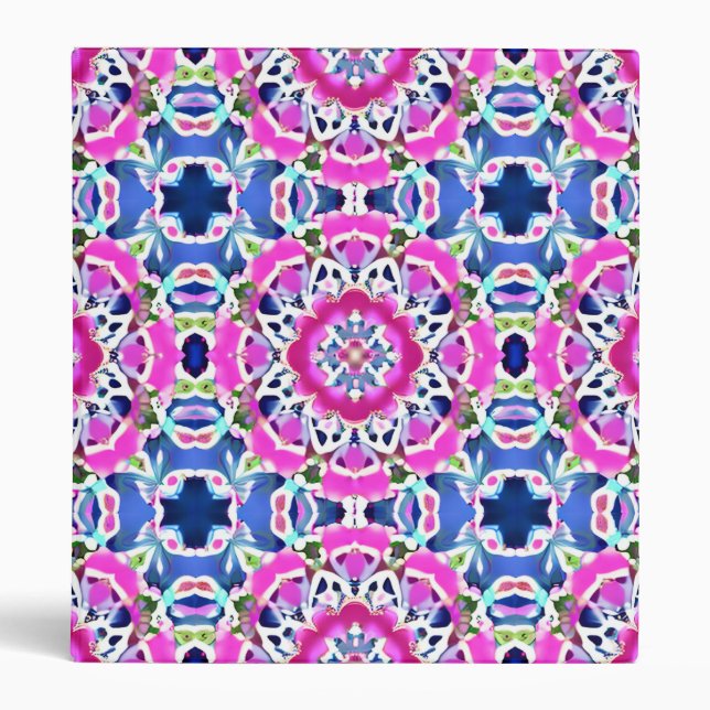 Tie Dye Mandala Pattern Denim Blue and Pink     Binder (Front)