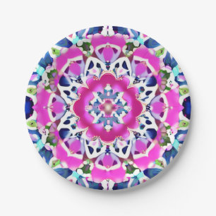 Tie Dye Mandala Pattern Denim Blue and Pink Paper Plate
