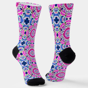 Tie Dye Mandala Pattern Denim Blue and Pink     Socks