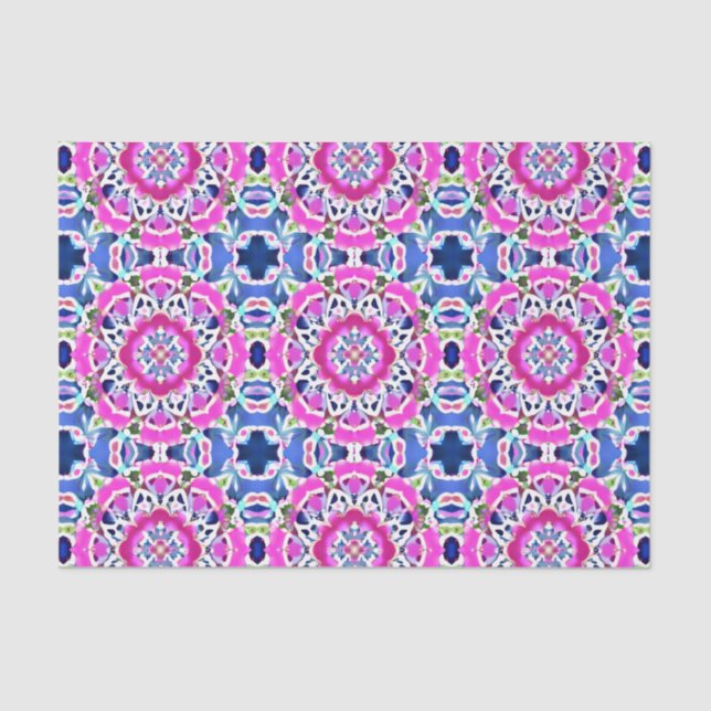 Tie Dye Mandala Pattern Denim Blue and Pink  Tissue Paper (Front)