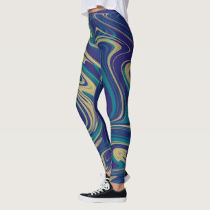 Tie Dye Marble Liquid Blue Gold Leggings